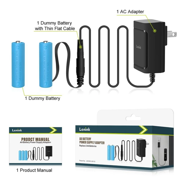 Alt view image 6 of 6 - AC Power Supply Adapter for AA Battery, Replace 2 AA Battery for Pumpkin Lantern, LED Light, Thermostat, Table Lamp, Motion Sensor Trash Can (Black)