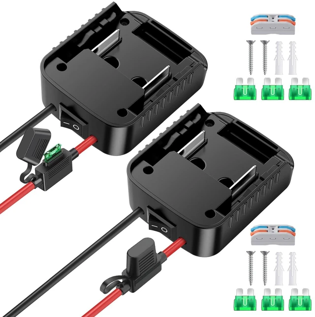 Main image of 2 Packs Adapters Compatible with Makita 18V Battery for Power Wheel Battery Adapter, Power Tool, DIY RC Toy Car, Power Connector Conversion Kit with Switch & Fuse, 12AWG Wire, Wire Terminal