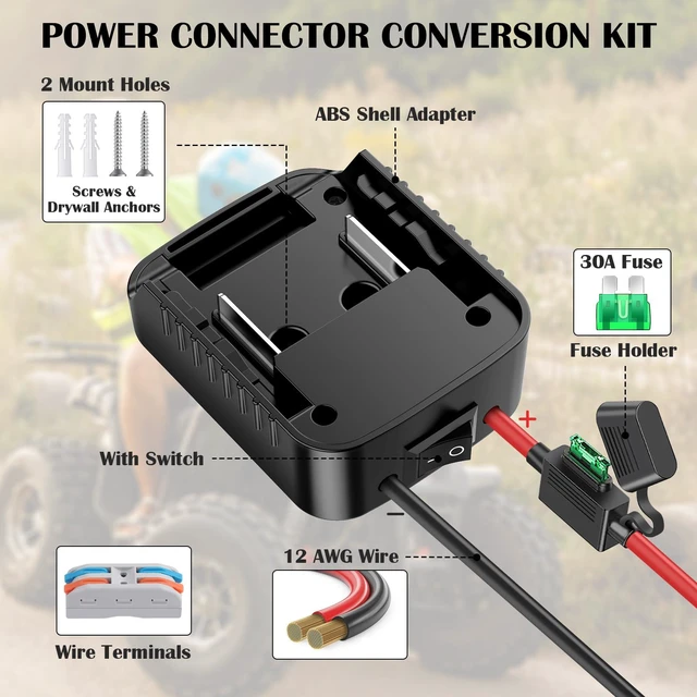 Alt view image 5 of 7 - 2 Packs Adapters Compatible with Makita 18V Battery for Power Wheel Battery Adapter, Power Tool, DIY RC Toy Car, Power Connector Conversion Kit with Switch & Fuse, 12AWG Wire, Wire Terminal