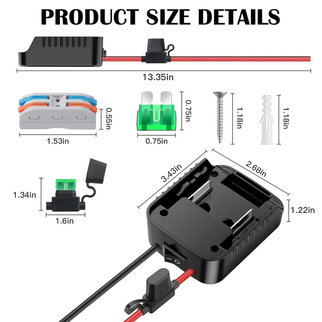 Alt view image 7 of 7 - 2 Packs Adapters Compatible with Makita 18V Battery for Power Wheel Battery Adapter, Power Tool, DIY RC Toy Car, Power Connector Conversion Kit with Switch & Fuse, 12AWG Wire, Wire Terminal