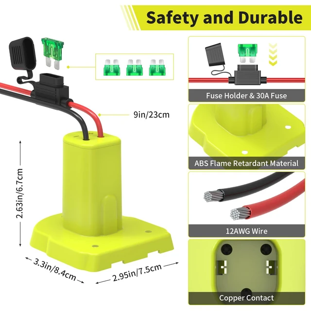 Alt view image 2 of 7 - 2 Pack for Power Wheel Adapter Compatible with Ryobi 18V Battery | 12AWG Wire, Fuse Holder, 3×30A Fuses & Wire Terminals for Ride-On Toys, DIY Projects, Robotics & Camping