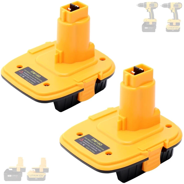 Main image of 2 Pack DM18D Battery Adapter Compatible with Dewalt 18v Tools, Convert Compatible with Dewalt 20v or Compatible with Mil-Waukee 18v Li-ion Battery to Work with 18 Volt Power Tools