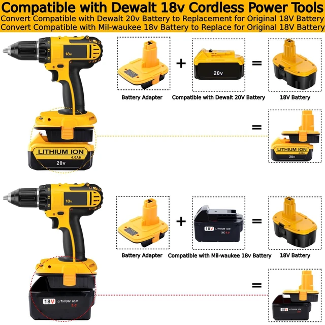 Alt view image 2 of 7 - 2 Pack DM18D Battery Adapter Compatible with Dewalt 18v Tools, Convert Compatible with Dewalt 20v or Compatible with Mil-Waukee 18v Li-ion Battery to Work with 18 Volt Power Tools