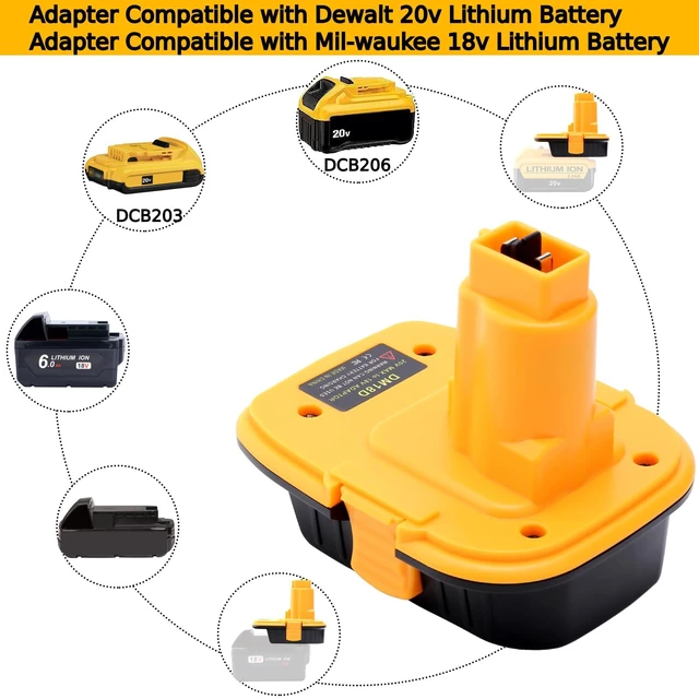 Alt view image 3 of 7 - 2 Pack DM18D Battery Adapter Compatible with Dewalt 18v Tools, Convert Compatible with Dewalt 20v or Compatible with Mil-Waukee 18v Li-ion Battery to Work with 18 Volt Power Tools