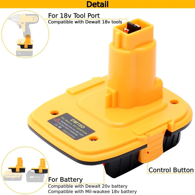 Alt view image 5 of 7 - 2 Pack DM18D Battery Adapter Compatible with Dewalt 18v Tools, Convert Compatible with Dewalt 20v or Compatible with Mil-Waukee 18v Li-ion Battery to Work with 18 Volt Power Tools
