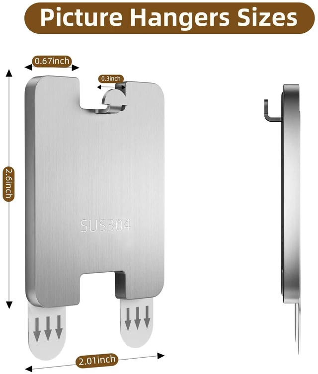 Alt view image 2 of 7 - 8Pcs Picture Hanging Hooks for Drywall, Damage Free Picture Hangers Without Nails, Universal Frame Hangers for Art Picture Mirror Photo Poster Painting Hanger Hardware Kit 8 lb