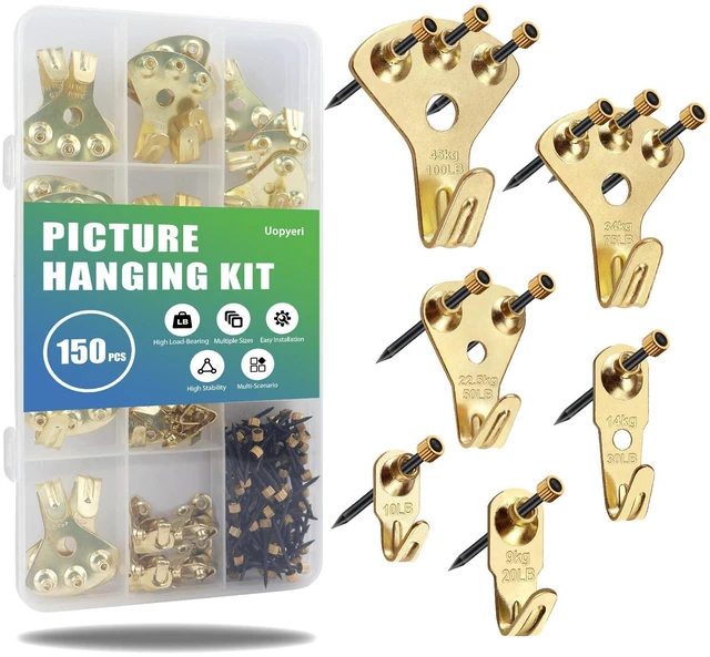 Main image of 150Pcs Heavy Duty Picture Hangers Kit, Supports 10-100 lbs Premium Wall Hanging Hooks with Nails for Drywall & Wood, Ideal for Pictures, Clocks, Mirrors, and Home Decor