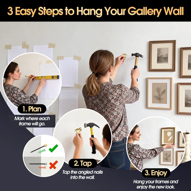 Alt view image 7 of 7 - 150Pcs Heavy Duty Picture Hangers Kit, Supports 10-100 lbs Premium Wall Hanging Hooks with Nails for Drywall & Wood, Ideal for Pictures, Clocks, Mirrors, and Home Decor