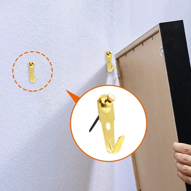 Alt view image 7 of 7 - Picture Hanging Kit 103 PCS Heavy Duty Picture Hangers Hooks (10-100lbs) with Nails, Gold Picture Hanging Hooks for Drywall & Wooden & Plaster Wall6 Models
