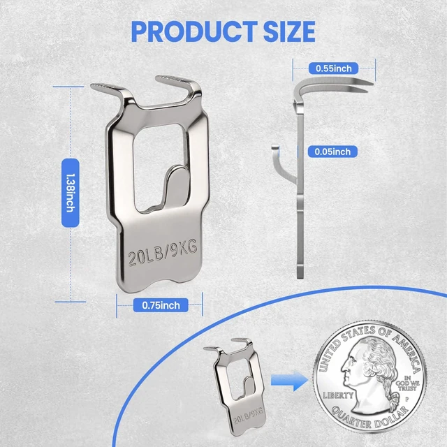 Alt view image 5 of 7 - 20 Pack Claw Drywall Picture Hangers - Heavy Duty No Drill Wall Hanging Hooks Supports 20LB, Hardened Steel Picture Hanging Kit for Drywall, Strong Wall Mount Hangers for Heavy Frames, Mirror, Art