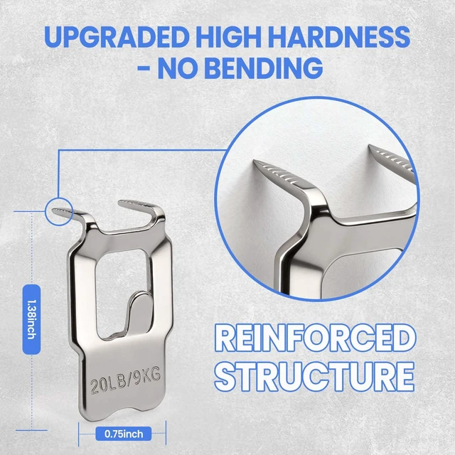 Alt view image 6 of 7 - 20 Pack Claw Drywall Picture Hangers - Heavy Duty No Drill Wall Hanging Hooks Supports 20LB, Hardened Steel Picture Hanging Kit for Drywall, Strong Wall Mount Hangers for Heavy Frames, Mirror, Art
