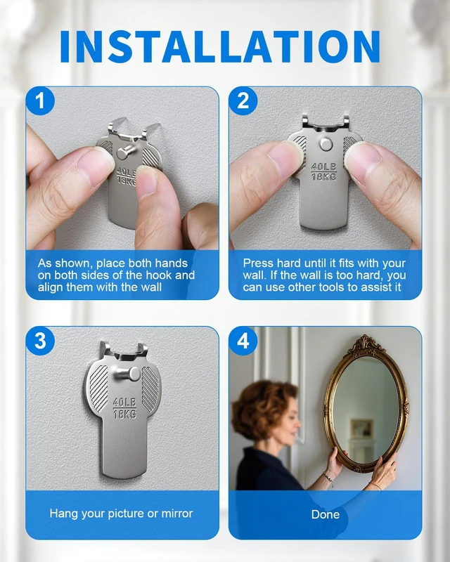 Alt view image 4 of 6 - 40lb Drywall Picture Hanging Hooks Heavy Duty Wall Hangers Claw | 15Pcs Large No Damage Picture Frame Mirror Photo Poster Painting Hanger Hardware Kit - Claw for Decor Room Office