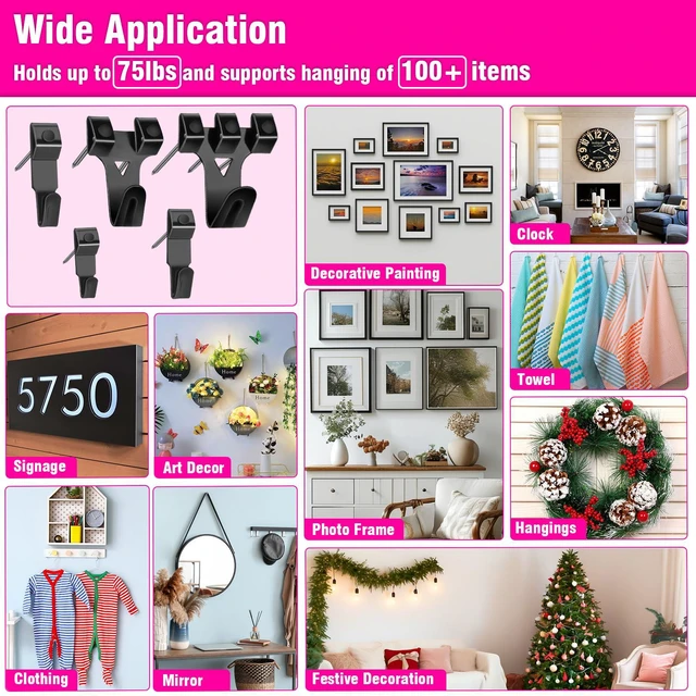 Alt view image 3 of 7 - Picture Hanging Kit, 327Pcs Picture Hangers | Hooks, Nails, Wires, Level & Hammer, Wall Hanging Hardware Kit for Frame, Painting, Art, Photo, Home & Office Decor