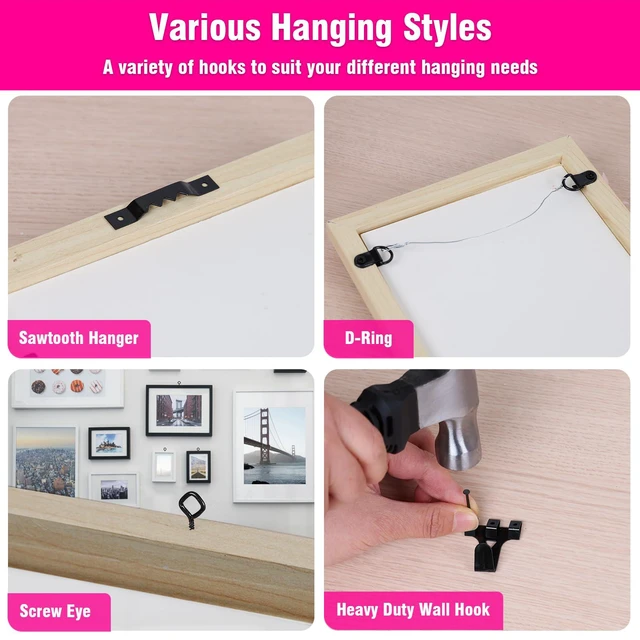 Alt view image 6 of 7 - Picture Hanging Kit, 327Pcs Picture Hangers | Hooks, Nails, Wires, Level & Hammer, Wall Hanging Hardware Kit for Frame, Painting, Art, Photo, Home & Office Decor