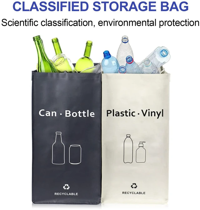 Alt view image 2 of 7 - Recycling Bin, Separate Large Recycle Bins for Kitchen - Indoor Home Trash Bin, Recyclable Waste Trash Sorting Organizer, Durable, Washable, Affordable Recycle Bags, 2 Pack