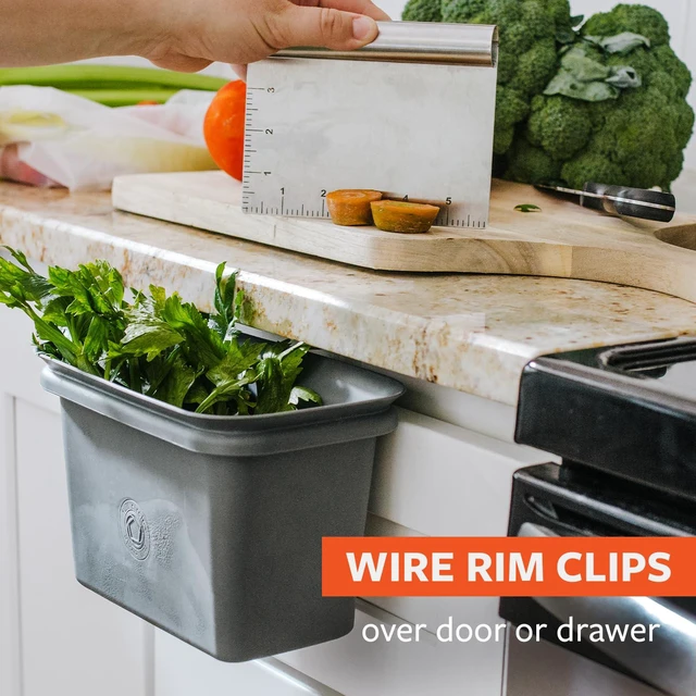 Alt view image 2 of 5 - Counter Catcher Compost Bin, Fits in Freezers, Slate | A hanging countertop bin that collects fruit & veggie scraps and fits right in your freezer.
