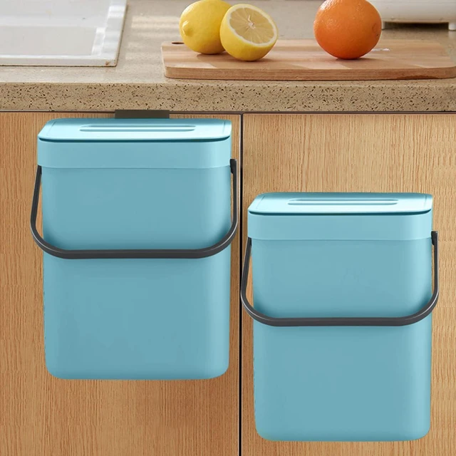 Main image of Small Trash Can with Lid, Compost Bin Indoor Kitchen Sealed Under Sink for Kitchen, Food Waste Bin for Countertop, Mountable Garbage Can for Bathroom, RV, 5L/1.3 Gal, Blue