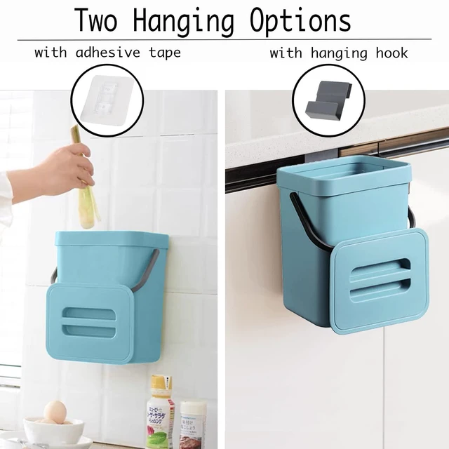 Alt view image 2 of 7 - Small Trash Can with Lid, Compost Bin Indoor Kitchen Sealed Under Sink for Kitchen, Food Waste Bin for Countertop, Mountable Garbage Can for Bathroom, RV, 5L/1.3 Gal, Blue
