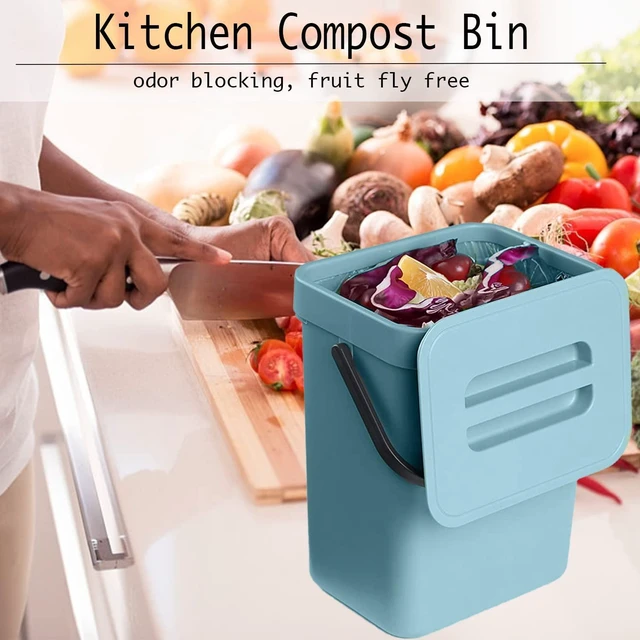 Alt view image 3 of 7 - Small Trash Can with Lid, Compost Bin Indoor Kitchen Sealed Under Sink for Kitchen, Food Waste Bin for Countertop, Mountable Garbage Can for Bathroom, RV, 5L/1.3 Gal, Blue