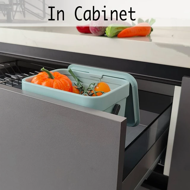 Alt view image 4 of 7 - Small Trash Can with Lid, Compost Bin Indoor Kitchen Sealed Under Sink for Kitchen, Food Waste Bin for Countertop, Mountable Garbage Can for Bathroom, RV, 5L/1.3 Gal, Blue