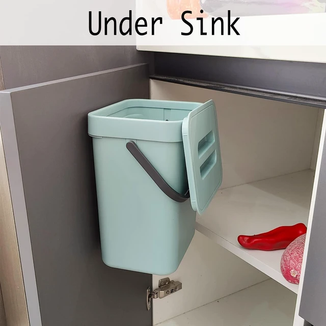 Alt view image 5 of 7 - Small Trash Can with Lid, Compost Bin Indoor Kitchen Sealed Under Sink for Kitchen, Food Waste Bin for Countertop, Mountable Garbage Can for Bathroom, RV, 5L/1.3 Gal, Blue