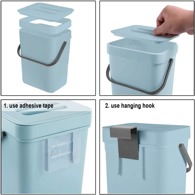 Alt view image 7 of 7 - Small Trash Can with Lid, Compost Bin Indoor Kitchen Sealed Under Sink for Kitchen, Food Waste Bin for Countertop, Mountable Garbage Can for Bathroom, RV, 5L/1.3 Gal, Blue