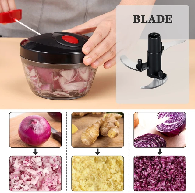 Alt view image 2 of 6 - Manual Food Chopper Vegetable Cutter, Hand String Vegetable Chopper Onions Cutter for Vegetable Fruits Nuts BPA Free Food Safe Material, 500ml Black