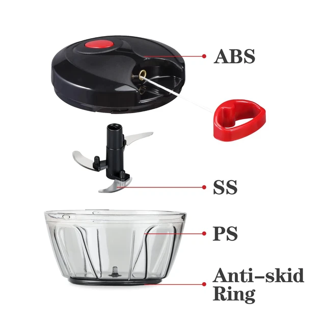 Alt view image 5 of 6 - Manual Food Chopper Vegetable Cutter, Hand String Vegetable Chopper Onions Cutter for Vegetable Fruits Nuts BPA Free Food Safe Material, 500ml Black