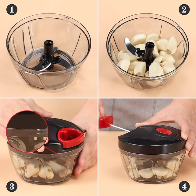 Alt view image 6 of 6 - Manual Food Chopper Vegetable Cutter, Hand String Vegetable Chopper Onions Cutter for Vegetable Fruits Nuts BPA Free Food Safe Material, 500ml Black