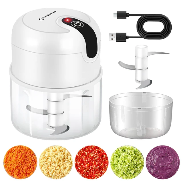 Alt view image 2 of 6 - Electric Garlic Chopper 1 Cup, Mini USB Charging Wireless Food Processor with 304 Stainless Steel, 3 Sharp Blades, Portable Kitchen Meat Grinder for Onion, Garlic, Ginger, Baby Food,White