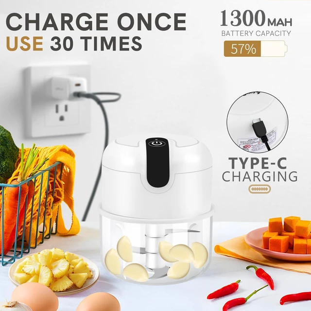 Alt view image 6 of 6 - Electric Garlic Chopper 1 Cup, Mini USB Charging Wireless Food Processor with 304 Stainless Steel, 3 Sharp Blades, Portable Kitchen Meat Grinder for Onion, Garlic, Ginger, Baby Food,White