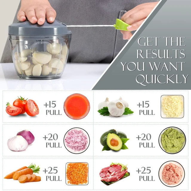 Alt view image 2 of 7 - Manual Food Processor Vegetable Chopper, Portable Hand Pull String Garlic Mincer Onion Cutter for Veggies, Ginger, Fruits, Nuts, Herbs, etc., 650ml, Grey