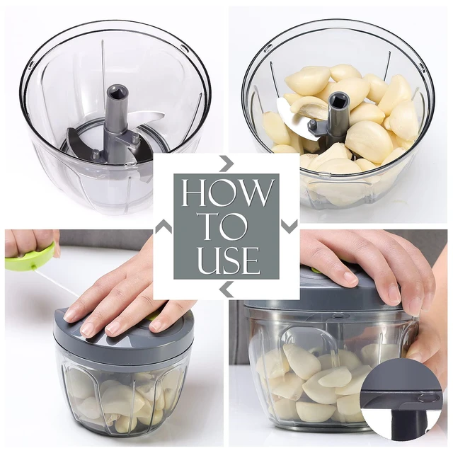 Alt view image 5 of 7 - Manual Food Processor Vegetable Chopper, Portable Hand Pull String Garlic Mincer Onion Cutter for Veggies, Ginger, Fruits, Nuts, Herbs, etc., 650ml, Grey
