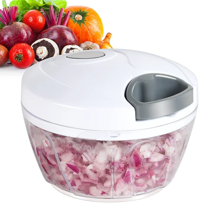 Main image of Manual Food Processor Vegetable Chopper, Portable Hand Pull String Garlic Mincer Onion Cutter for Veggies, Ginger, Fruits, Nuts, Herbs, etc., 500ml, White