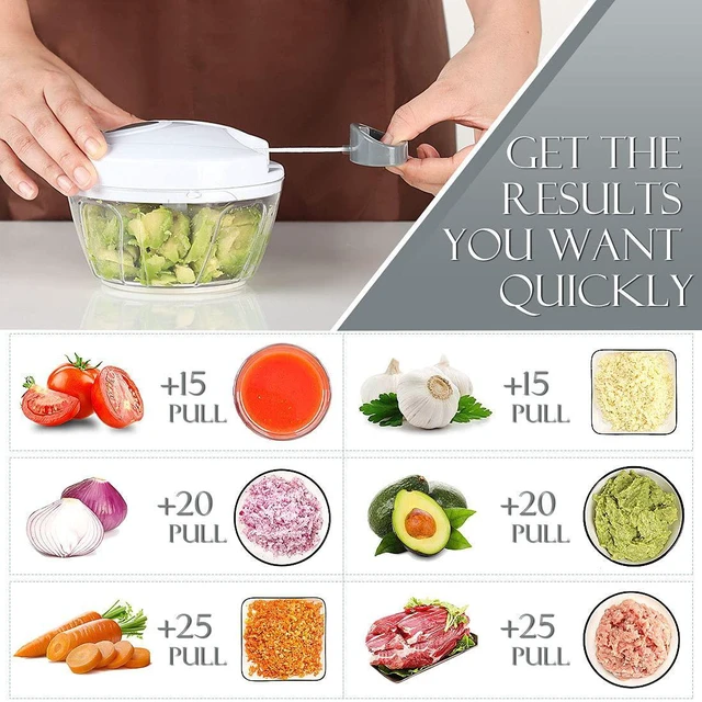 Alt view image 2 of 7 - Manual Food Processor Vegetable Chopper, Portable Hand Pull String Garlic Mincer Onion Cutter for Veggies, Ginger, Fruits, Nuts, Herbs, etc., 500ml, White
