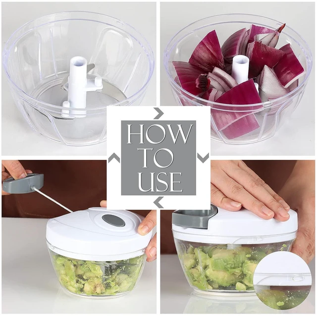 Alt view image 5 of 7 - Manual Food Processor Vegetable Chopper, Portable Hand Pull String Garlic Mincer Onion Cutter for Veggies, Ginger, Fruits, Nuts, Herbs, etc., 500ml, White