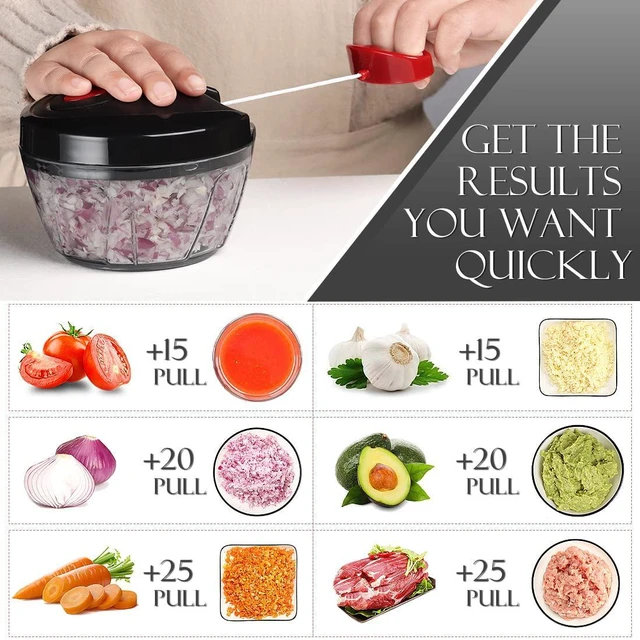 Alt view image 2 of 7 - Manual Food Processor Vegetable Chopper, Portable Hand Pull String Garlic Mincer Onion Cutter for Veggies, Ginger, Fruits, Nuts, Herbs, etc., 500ml, Black