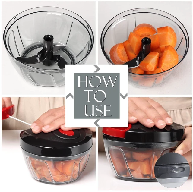 Alt view image 5 of 7 - Manual Food Processor Vegetable Chopper, Portable Hand Pull String Garlic Mincer Onion Cutter for Veggies, Ginger, Fruits, Nuts, Herbs, etc., 500ml, Black