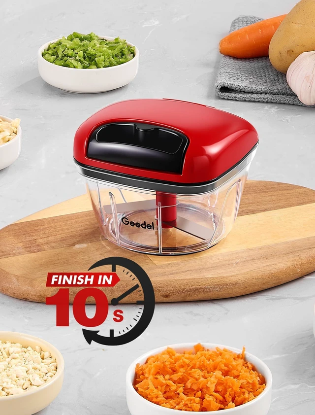 Alt view image 2 of 7 - Vegetable Chopper, Manual Food Chopper with Hand Pull String, 500ml | Manual Food Processor, Sharp Stainless Steel Blade, Non-slip Base, Dishwasher Safe, No BPA, Portable, for Veggie, Fruit, Nut