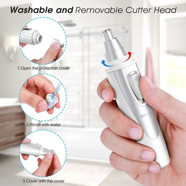 Alt view image 5 of 6 - Ear and Nose Hair Trimmer Clipper - 2026 Professional Painless Eyebrow & Facial Hair Trimmer for Men Women,Battery-Operated Trimmer with IPX7 Waterproof,Dual Edge Blades for Easy Cleansing White