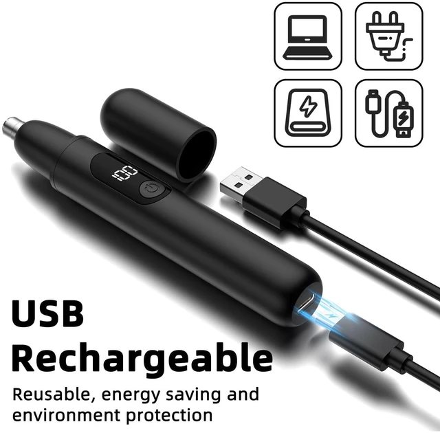 Alt view image 4 of 7 - Nose Hair Trimmer, Rechargeable Cordless Painless Ear Eyebrow Trimming Tool Dual Edge Blades Razor Easy Cleansing with LED Light for Man Woman (Black)