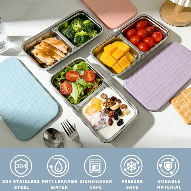 Alt view image 2 of 7 - 15 oz Snack Containers for Kids, Stainless Steel Lunch Box 3 Pack | Reusable Food Containers with Silicone leak resistant Lids. Perfect for School Lunch, Daycare, Travel and Portion Control