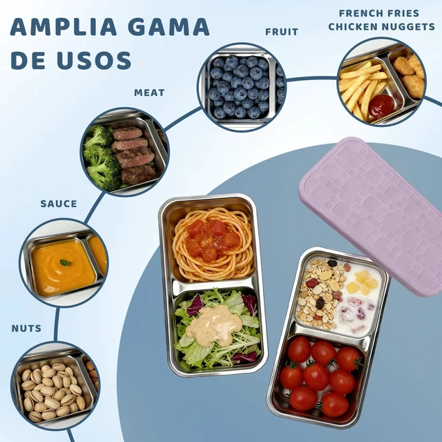 Alt view image 3 of 7 - 15 oz Snack Containers for Kids, Stainless Steel Lunch Box 3 Pack | Reusable Food Containers with Silicone leak resistant Lids. Perfect for School Lunch, Daycare, Travel and Portion Control