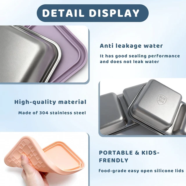 Alt view image 5 of 7 - 15 oz Snack Containers for Kids, Stainless Steel Lunch Box 3 Pack | Reusable Food Containers with Silicone leak resistant Lids. Perfect for School Lunch, Daycare, Travel and Portion Control