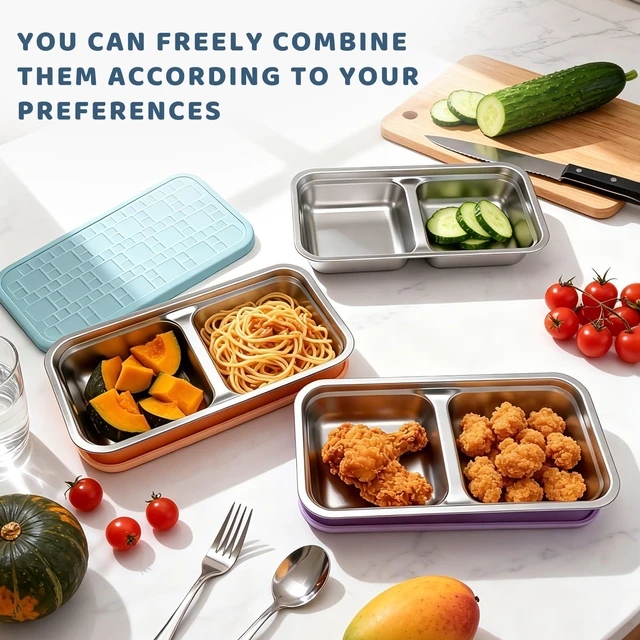 Alt view image 6 of 7 - 15 oz Snack Containers for Kids, Stainless Steel Lunch Box 3 Pack | Reusable Food Containers with Silicone leak resistant Lids. Perfect for School Lunch, Daycare, Travel and Portion Control