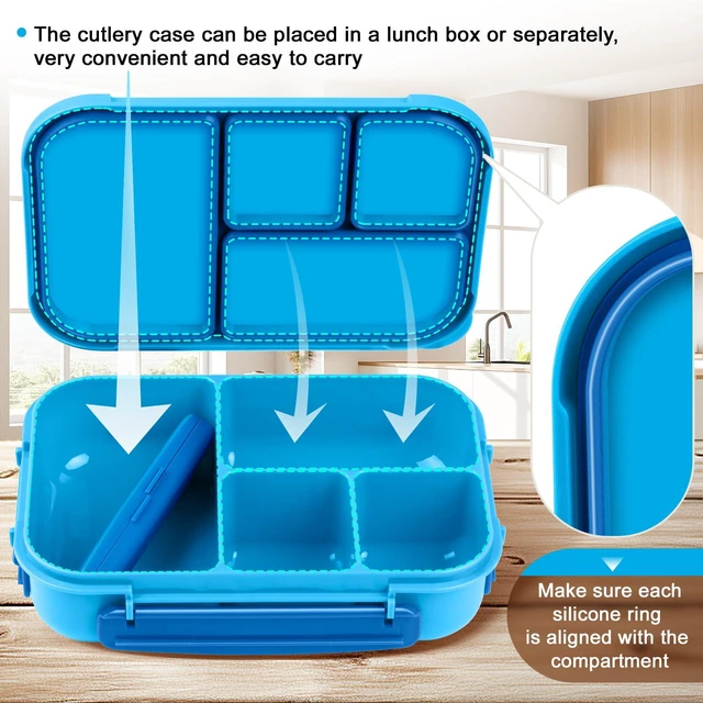 Alt view image 4 of 7 - Lunch Box Kids,Bento Box Adult,Leakproof Lunch Containers for Adults/Kids/Toddler,1200ML-4 Compartments bento Lunch box with Utensil,Microwave & Dishwasher & Freezer Safe (Blue)