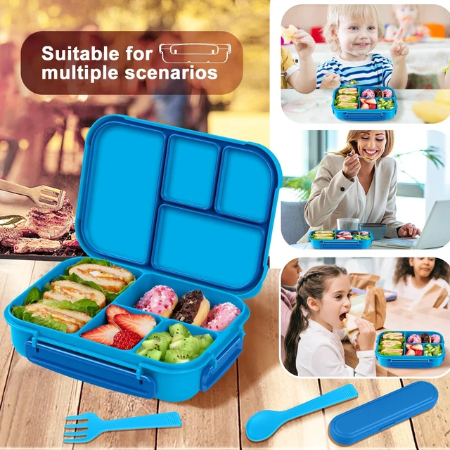 Alt view image 5 of 7 - Lunch Box Kids,Bento Box Adult,Leakproof Lunch Containers for Adults/Kids/Toddler,1200ML-4 Compartments bento Lunch box with Utensil,Microwave & Dishwasher & Freezer Safe (Blue)
