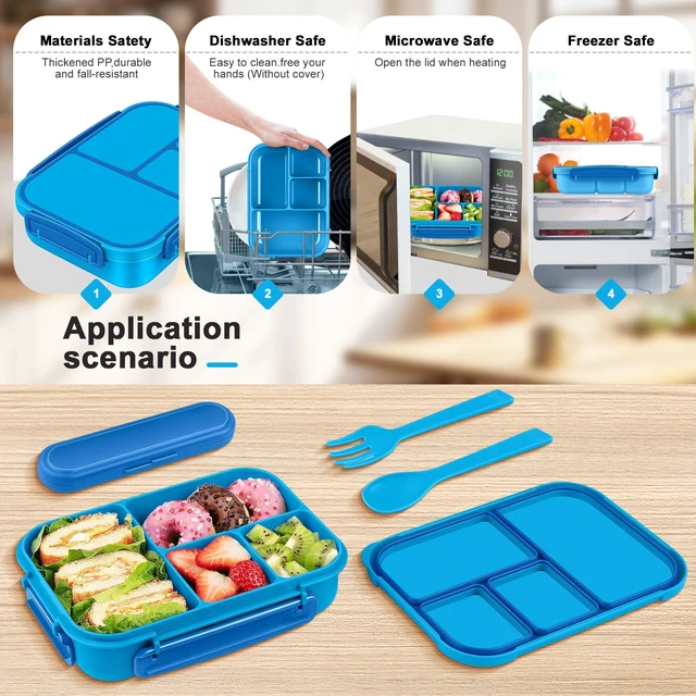 Alt view image 6 of 7 - Lunch Box Kids,Bento Box Adult,Leakproof Lunch Containers for Adults/Kids/Toddler,1200ML-4 Compartments bento Lunch box with Utensil,Microwave & Dishwasher & Freezer Safe (Blue)