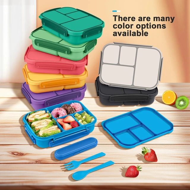 Alt view image 7 of 7 - Lunch Box Kids,Bento Box Adult,Leakproof Lunch Containers for Adults/Kids/Toddler,1200ML-4 Compartments bento Lunch box with Utensil,Microwave & Dishwasher & Freezer Safe (Blue)