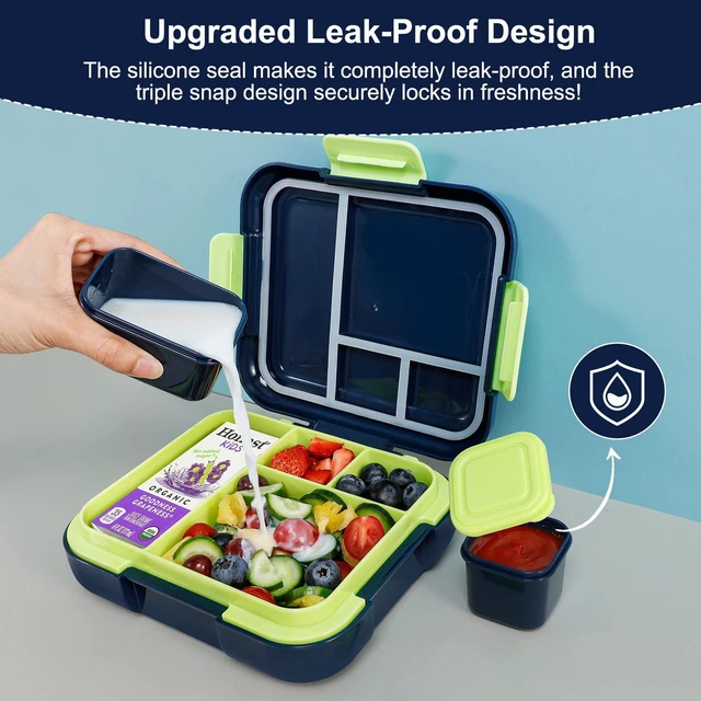 Alt view image 4 of 7 - Prints Bento Box for Kids, 4.8 Cups 4 Compartment Lunch Containers | Ideal Portion Size for Ages 4-8, With Handle & 2 Snack Containers, Leakproof, Dishwasher & Microwave Safe, BPA-Free(Dinosaur)